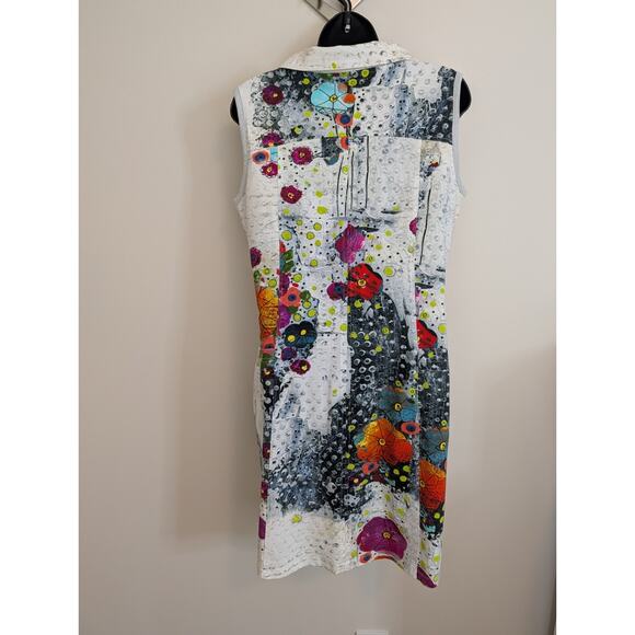 Art Simply by Dolcezza Colorful Floral Full Zip Sleeveless Dress M Pockets - Picture 6 of 11